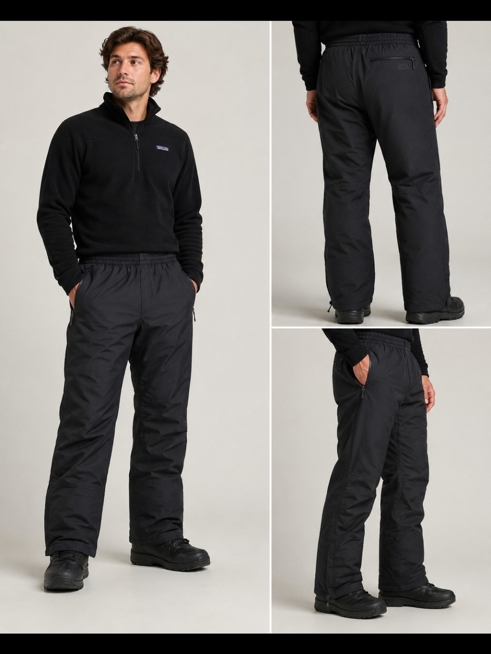 Vintage Early Winters Men's Large Regular Insulated Snow Ski Pants Black Nylon